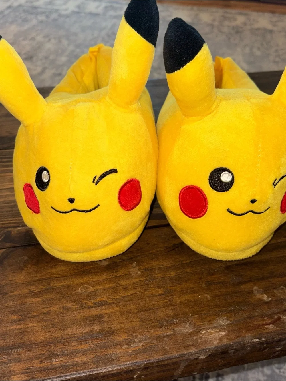 Pokemon Pikachu Plush Kids Slippers in Yellow and Black with Red Cheeks